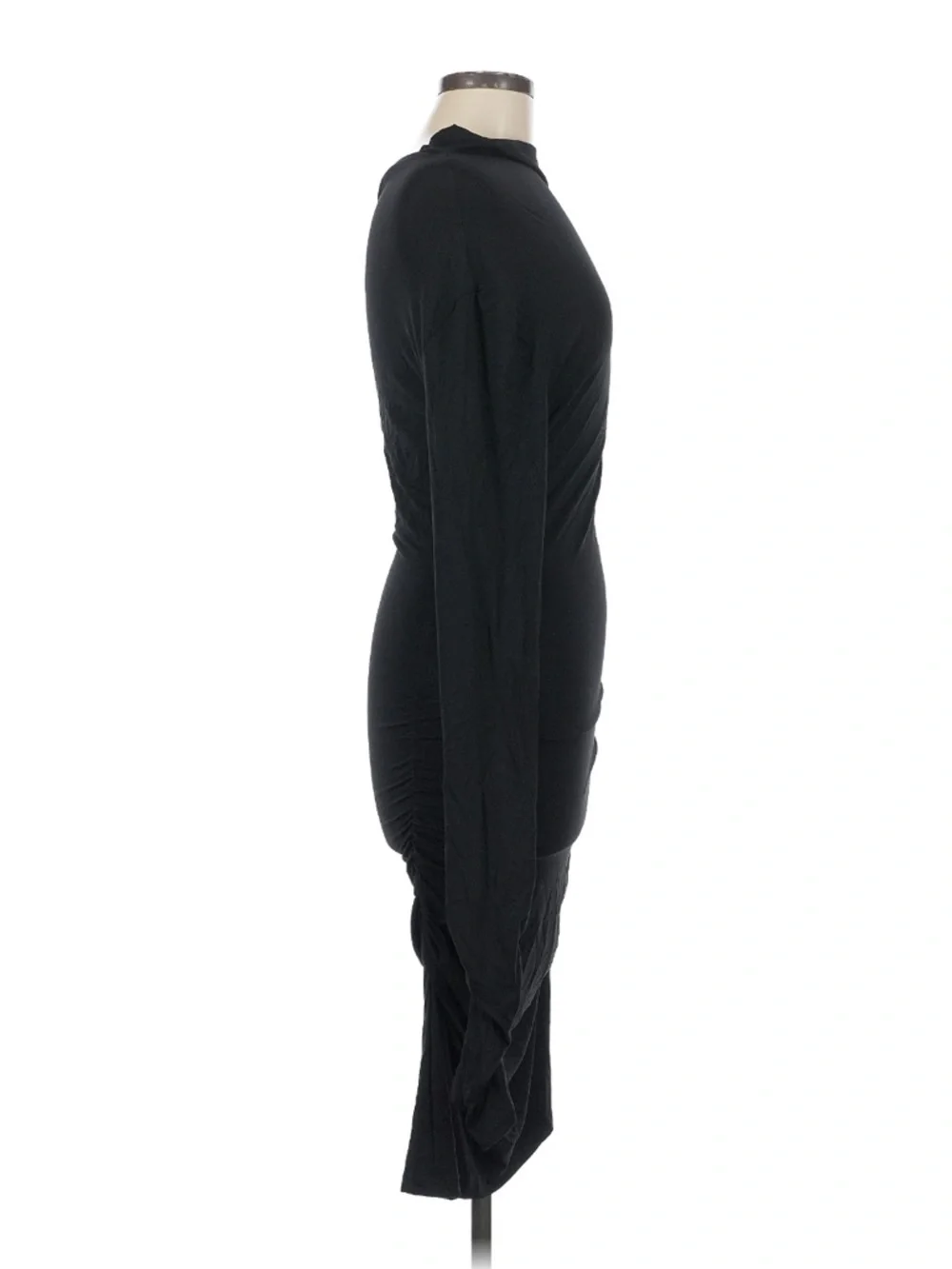 SNDYS Black Ruched Bodycon Midi Dress Long Sleeve Open Back Size Medium